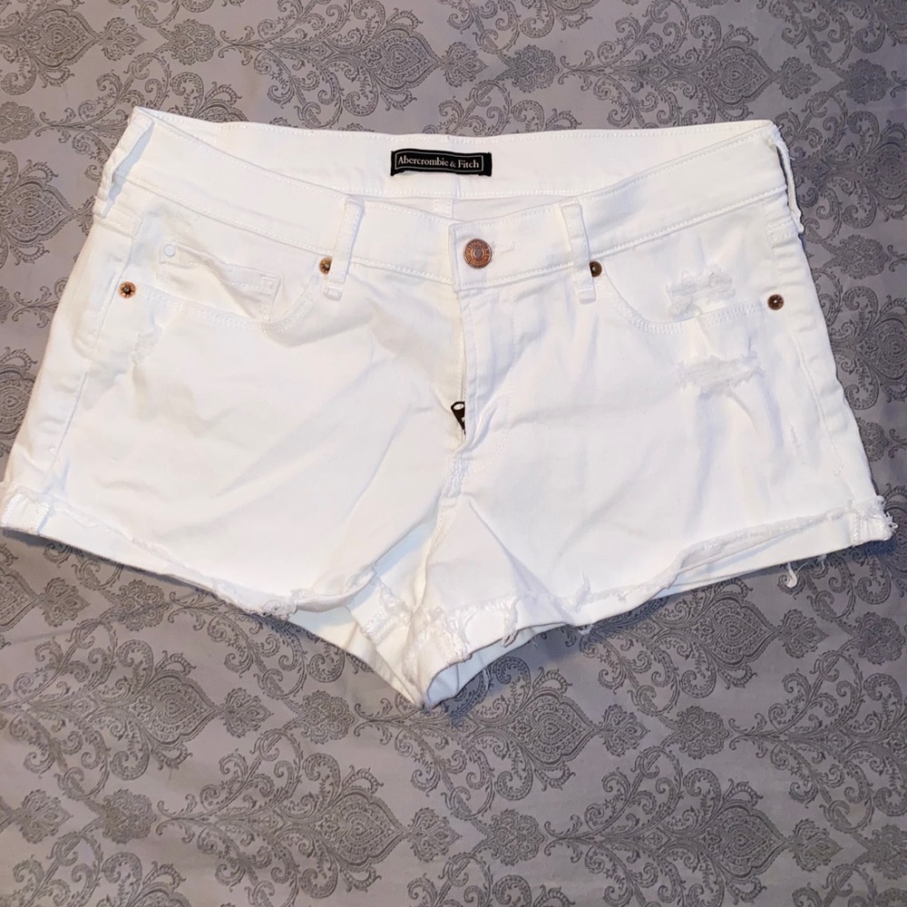 Abercrombie & Fitch White Distressed Shorts